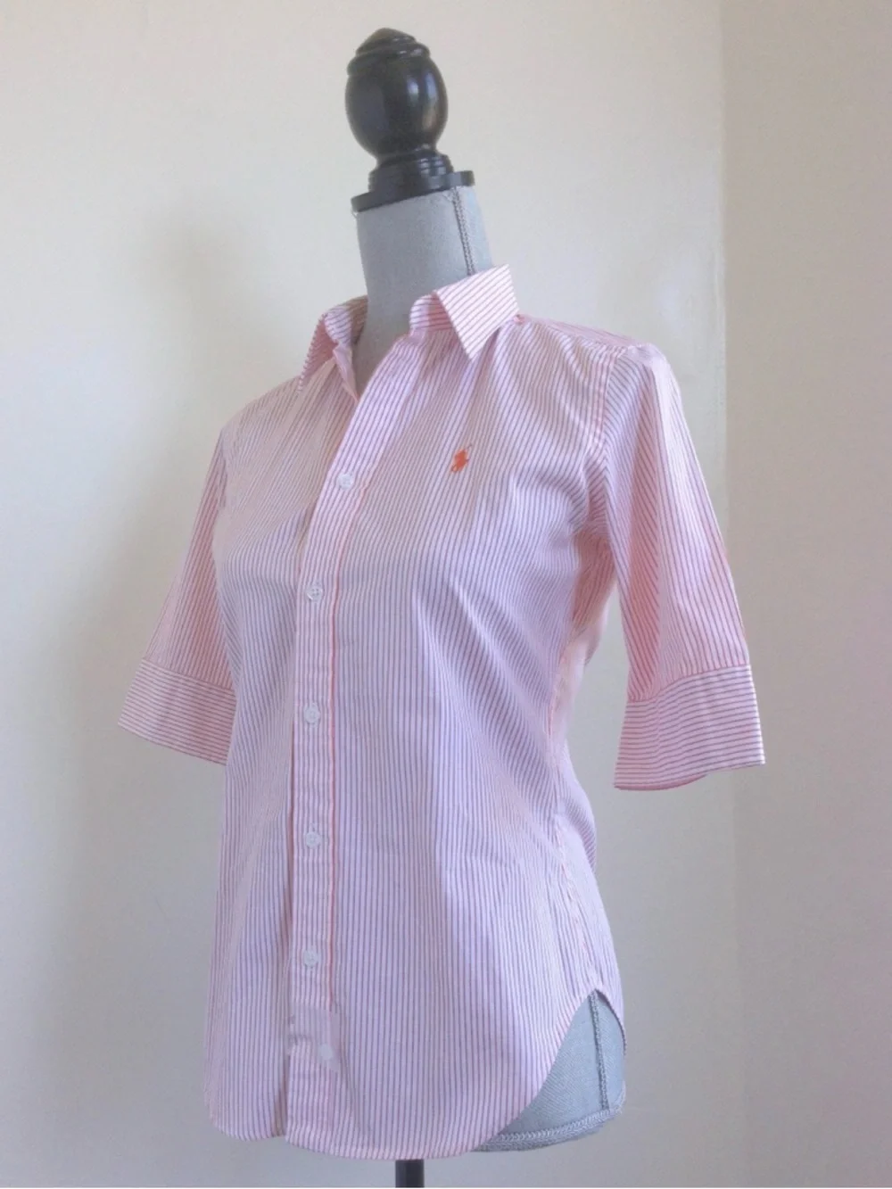 Vintage NWT Ralph Lauren Sport Super Slim Fit Pink Coral Striped Button Shirt 4 - Picture 7 of 12